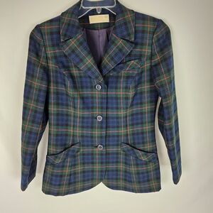 Vintage Pendleton Plaid Women's Jacket - Green and Blue
